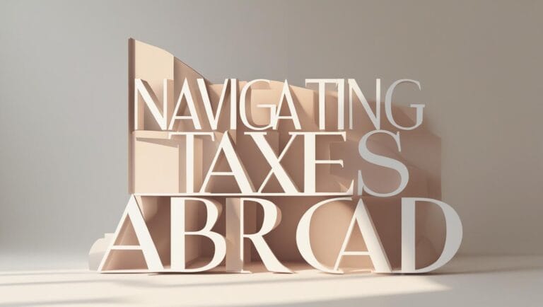 Navigating Taxes Abroad_ A Guide for Our Global Tribe, make the title bigger and minimalistic design - Best Study Abroad Consultants in India hree-dimensional text reading 'NAVIGATING TAXES ABROAD' with shadows and lighting effects creating depth, set against a softly lit neutral background.